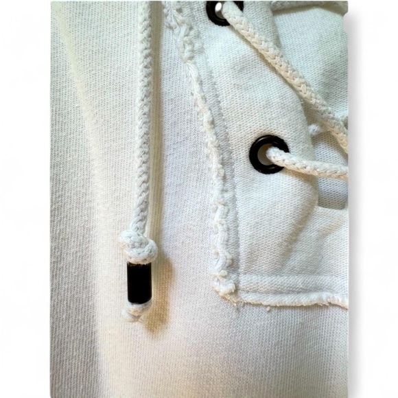 EUC Aerie Soft White Lace-Up Hoodie Oversized Small Raw Edge Pullover - Picture 3 of 8